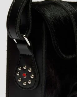 Bolso bandolera de piel Hair On y Kiev de 18 cm in Negro