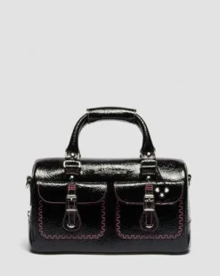 Bolso de piel Distressed Patent con asa superior in Negro