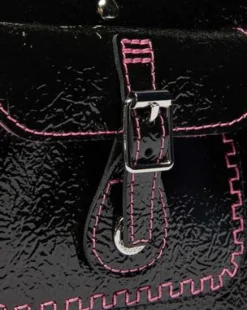 Bolso de piel Distressed Patent con asa superior in Negro