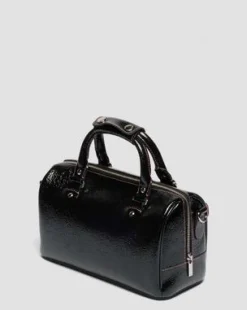 Bolso de piel Distressed Patent con asa superior in Negro