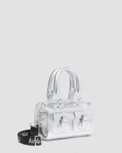 Bolso mini con asa de charol metalizado in Plateado