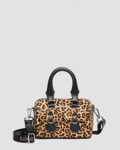 Bolso mini con estampado de leopardo y asa superior in Negro & Ambrato