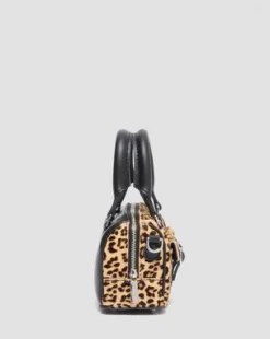 Bolso mini con estampado de leopardo y asa superior in Negro & Ambrato