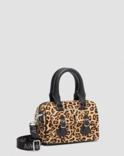 Bolso mini con estampado de leopardo y asa superior in Negro & Ambrato