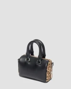 Bolso mini con estampado de leopardo y asa superior in Negro & Ambrato