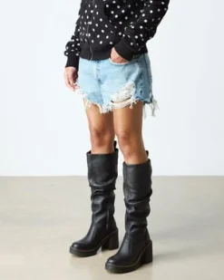 Botas altas con tacón Kasey de piel Virginia in Negro