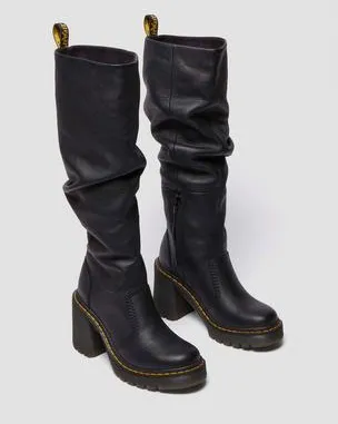 Botas altas con tacón Kasey de piel Virginia in Negro