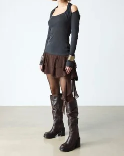 BOTAS ALTAS KASEY DE PIEL CON TACÓN in Marrón Oscuro