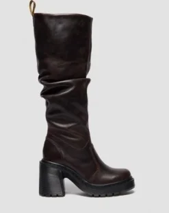 BOTAS ALTAS KASEY DE PIEL CON TACÓN in Marrón Oscuro