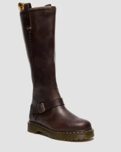 BOTAS ALTAS MOTERAS ANISTONE DE PIEL CRAZY HORSE&nbsp; in Marrón Oscuro