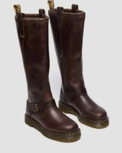 BOTAS ALTAS MOTERAS ANISTONE DE PIEL CRAZY HORSE&nbsp; in Marrón Oscuro