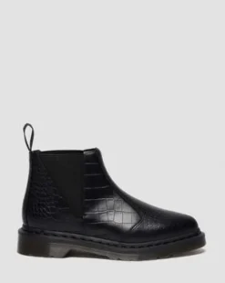 Botas Bianca II de piel repujada con efecto cocodrilo in Negro