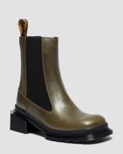 Botas Chelsea Maybole de piel con puntera cuadrada in Verde Oliva Verde