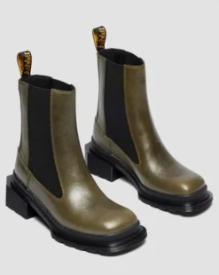 Botas Chelsea Maybole de piel con puntera cuadrada in Verde Oliva Verde