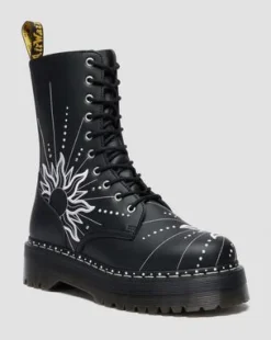 Botas con plataforma Jadon Hi Solar Flare de piel reacondicionada in Negro & Blanco