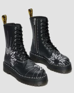 Botas con plataforma Jadon Hi Solar Flare de piel reacondicionada in Negro & Blanco