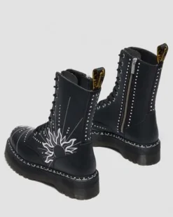 Botas con plataforma Jadon Hi Solar Flare de piel reacondicionada in Negro & Blanco