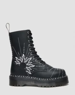 Botas con plataforma Jadon Hi Solar Flare de piel reacondicionada in Negro & Blanco