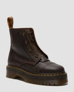 Botas con plataforma Sinclair de piel Crazy Horse in Marrón Oscuro