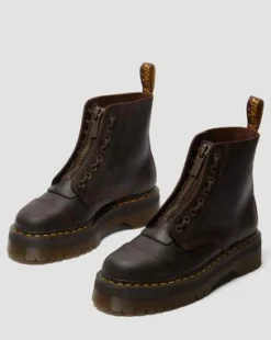 Botas con plataforma Sinclair de piel Crazy Horse in Marrón Oscuro