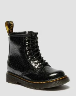 BOTAS 1460 DE CHAROL CON PURPURINA PARA NIÑOS in Negro & Plateado