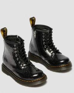 BOTAS 1460 DE CHAROL CON PURPURINA PARA NIÑOS in Negro & Plateado