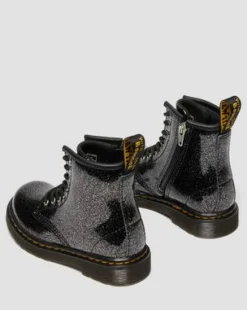 BOTAS 1460 DE CHAROL CON PURPURINA PARA NIÑOS in Negro & Plateado