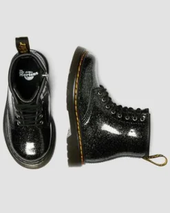 BOTAS 1460 DE CHAROL CON PURPURINA PARA NIÑOS in Negro & Plateado