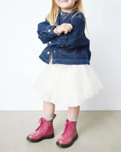 BOTAS 1460 DE CHAROL CON PURPURINA PARA NIÑOS in Rosa, Plateado & Dorado
