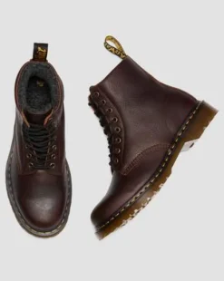 Botas 1460 de piel Grizzly con forro de borreguillo in Marrón Oscuro