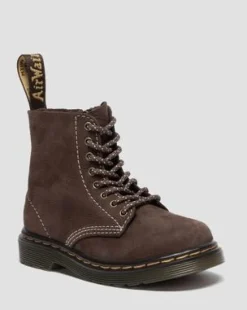 Botas 1460 de piel Tumbled Nubuck para niños in Marrón Oscuro
