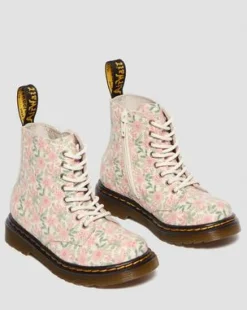 Botas 1460 Floral de piel para niños in Color Crema