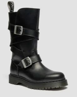 Botas moteras Anistone de piel con 2 tiras in Negro