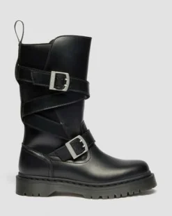 Botas moteras Anistone de piel con 2 tiras in Negro