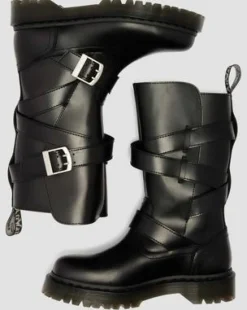Botas moteras Anistone de piel con 2 tiras in Negro