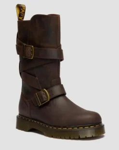 Botas moteras Anistone de piel Crazy Horse con 2 tiras in Marrón Oscuro