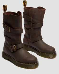 Botas moteras Anistone de piel Crazy Horse con 2 tiras in Marrón Oscuro