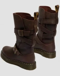 Botas moteras Anistone de piel Crazy Horse con 2 tiras in Marrón Oscuro