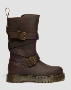 Botas moteras Anistone de piel Crazy Horse con 2 tiras in Marrón Oscuro
