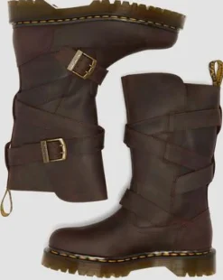 Botas moteras Anistone de piel Crazy Horse con 2 tiras in Marrón Oscuro