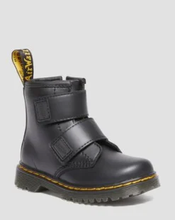 Botas 1460 para niños de piel con correa con velcro in Negro