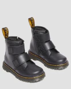 Botas 1460 para niños de piel con correa con velcro in Negro