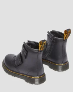 Botas 1460 para niños de piel con correa con velcro in Negro