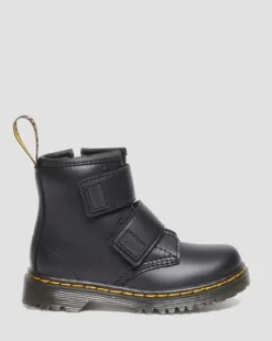 Botas 1460 para niños de piel con correa con velcro in Negro