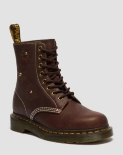 Botas 1460 Pascal de piel Flower Grizzly in Marrón Oscuro