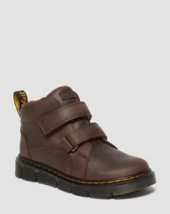Botas Raffe de piel para junior con velcro in Marrón Oscuro