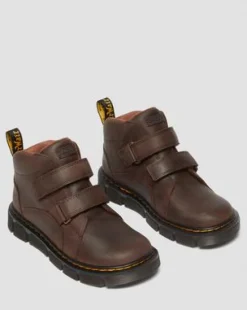 Botas Raffe de piel para junior con velcro in Marrón Oscuro