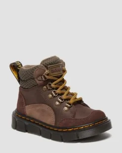 Botas Raffe de piel y ante para niños in Marrón Oscuro