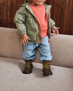 Botas Raffe de piel y ante para niños in Marrón Oscuro