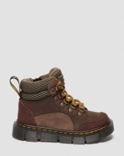 Botas Raffe de piel y ante para niños in Marrón Oscuro